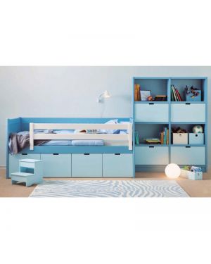 ASORAL -Bahia Junior bed with boxes and with library- (20 colors)