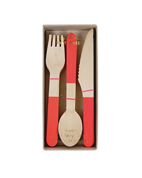 Meri Meri - Couverts en bois - Set de 24 - rouge