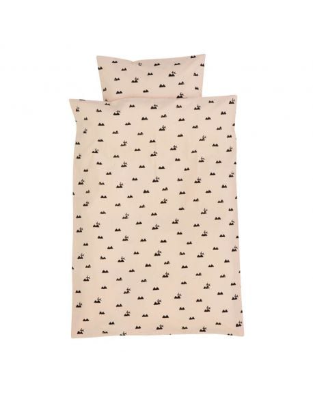 FERM LIVING - Parure de Lit Junior - 100x140 cm - Housse de couette, taie et pochette - Lapin Rose/Ecru