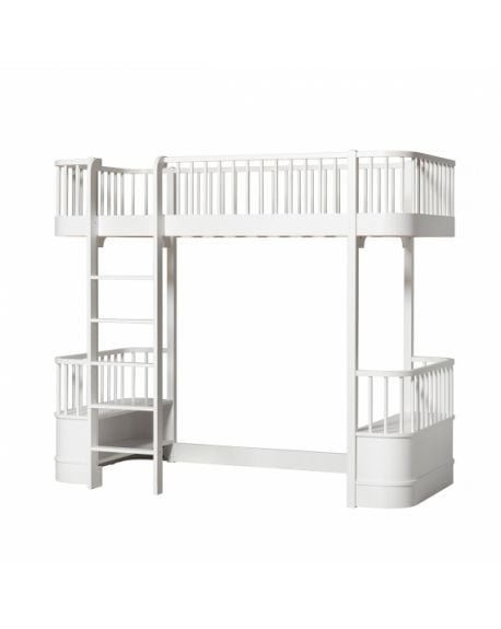 Oliver Furniture - Wood Low loft bed - White/Oak - 90x200 cm
