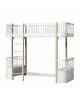 Oliver Furniture - Wood Low loft bed with 2 benches - White - 90x200 cm