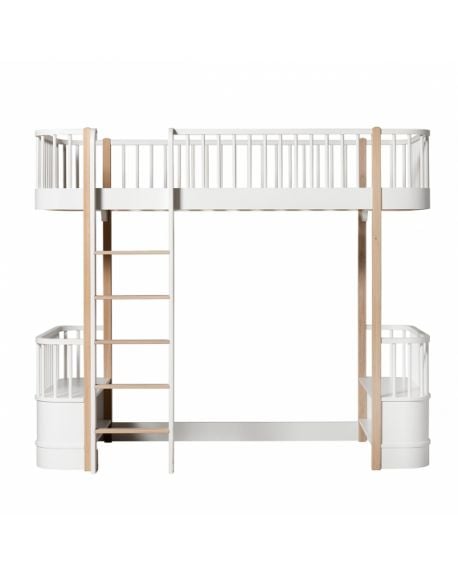 Oliver Furniture - Lit Mezzanine avec 2 bancs - Blanc/Chêne - 90x200 cm