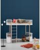 Oliver Furniture - Wood Low loft bed with 2 benches - White - 90x200 cm