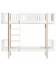 Oliver Furniture - Wood Low loft bed with 2 benches - White/Oak - 90x200 cm