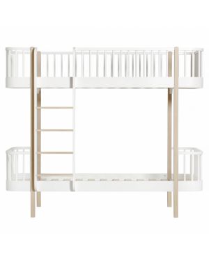 Oliver Furniture - Wood bunk bed / Ladder front - White/Oak - 90x200 cm