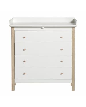 Oliver Furniture - Commode à langer 4 tiroir avec plan à langer - Blanc/Chêne