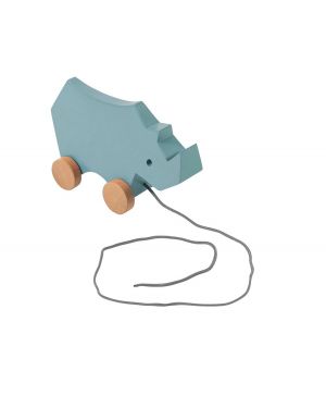 SEBRA Wooden pull-along toy, rhino, cloud blue