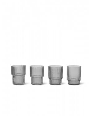 FERM LIVING - Verres à eau Ripple - Gris fumé - Pack de 4