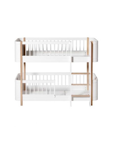 Oliver Furniture - Mini+, lit superposé mi-haut, 68x162cm. blanc/chêne