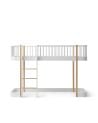 Oliver Furniture - Lit Mezzanine mi-haut 90x200 cm - Blanc/Chêne