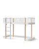 Oliver Furniture - Wood Low loft bed - White/Oak - 90x200 cm