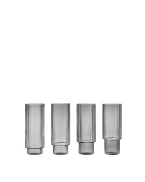 FERM LIVING - Grand Verres à eau Ripple - gris foncé - pack de 4