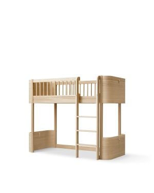 Oliver Furniture - Lit Mezzanine Mi-haut Wood Mini + - Sans kit Junior - Chêne - l 74 × L 166 × h 132 cm