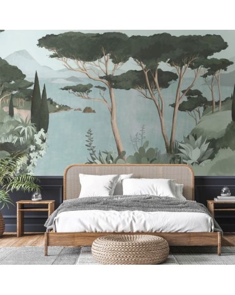 Les Dominotiers - Papier peint sur mesure - Décor Panoramique Lago di Garda Green