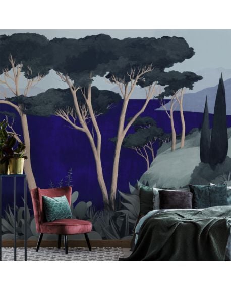 Les Dominotiers - Papier peint sur mesure - Décor Panoramique Lago di Garda Blue