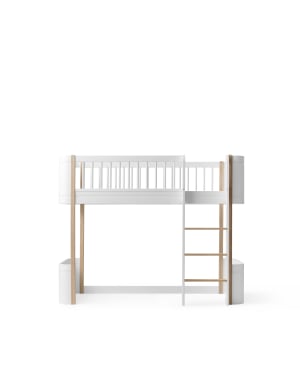 Oliver Furniture - Lit Mezzanine Mi-Haut Wood Mini+ 68x162 cm - Blanc / Chêne
