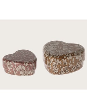 Boîte coeur en métal, 2 pcs - Ocre/Heather Fleurs