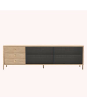 Harto - Gabin 162cm sideboard with drawers, natural oak, matt slate grey metal