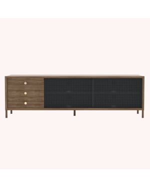 Harto - Buffet Gabin 162cm avec tiroirs, noyer, métal gris ardoise mat