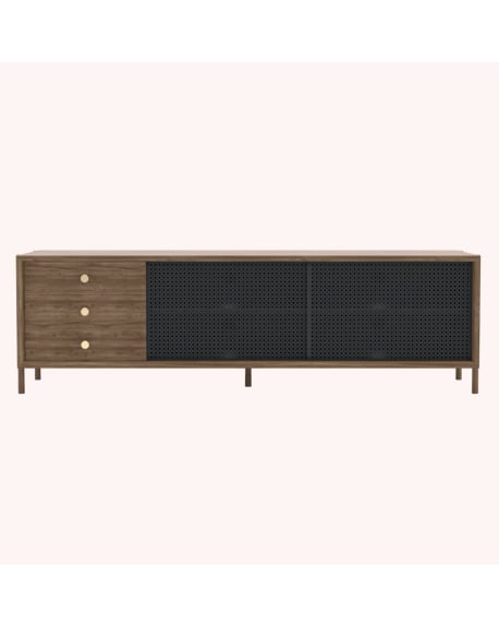Harto - Buffet Gabin 162cm avec tiroirs, noyer, métal gris ardoise mat