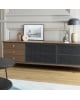 Harto - Buffet Gabin 162cm avec tiroirs, noyer, métal gris ardoise mat