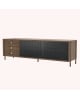 Harto - Buffet Gabin 162cm avec tiroirs, noyer, métal gris ardoise mat