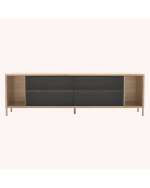 Harto - Buffet Gabin 162cm sans tiroirs, chêne naturel, métal gris ardoise mat