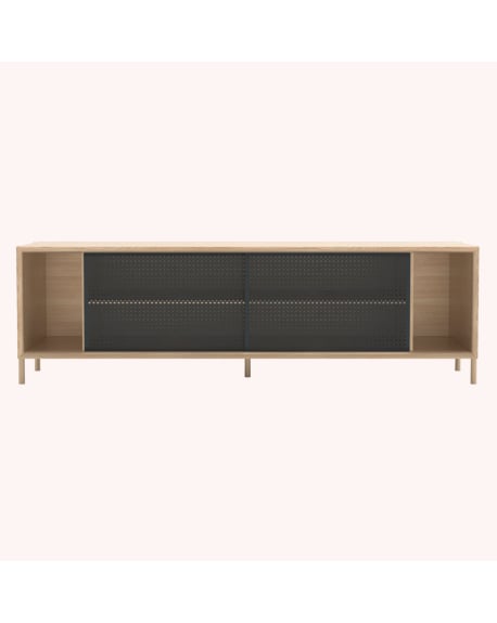 Harto - Buffet Gabin 162cm sans tiroirs, chêne naturel, métal gris ardoise mat