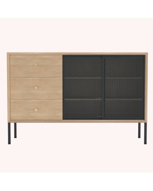 Harto - Gabin high sideboard, natural oak, matt slate gray metal