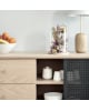 Harto - Gabin high sideboard, natural oak, matt slate gray metal