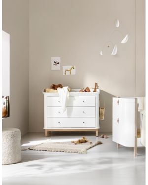 Oliver Furniture - Commode à langer 3 tiroirs avec grand plan - Blanc/Chêne