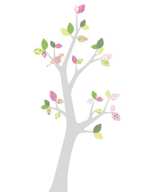 INKE - TREE3 APRIL- Leaves pink and green/Trunk several colours