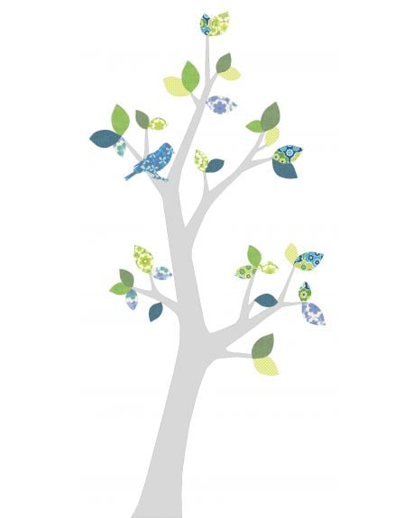 INKE-ARBRE3 JUIN Feuilles bleu foncé et vert/tronc au choix