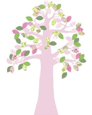 INKE - TREE 2 APRIL-Tree in vintage wallpaper/Pink leaves