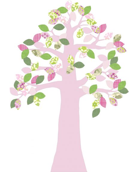 INKE - TREE 2 APRIL-Tree in vintage wallpaper/Pink leaves