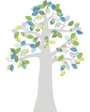 INKE-ARBRE2 JUIN-Décoration murale/Feuilles Bleues