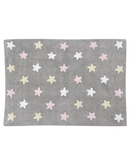 LORENA CANALS - TRICOLOR STARS - Grey/Pink - 120 X 160 cm