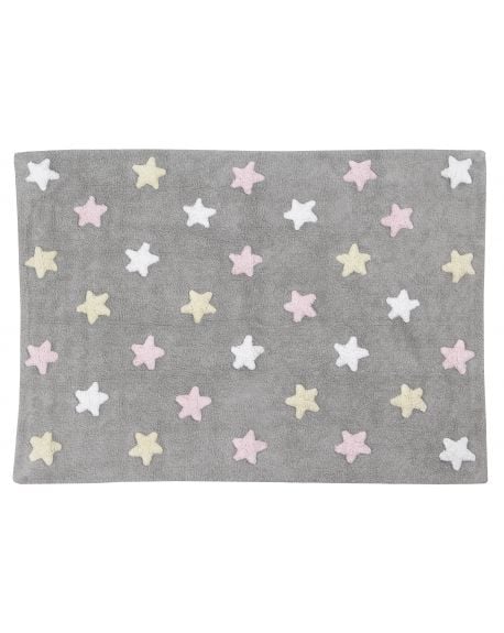 LORENA CANALS - TRICOLOR STARS - Grey/Pink - 120 X 160 cm